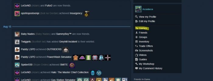 Game Activity on Steam