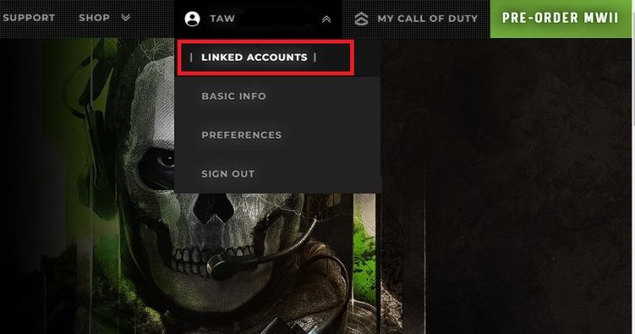 COD Linked Accounts option 