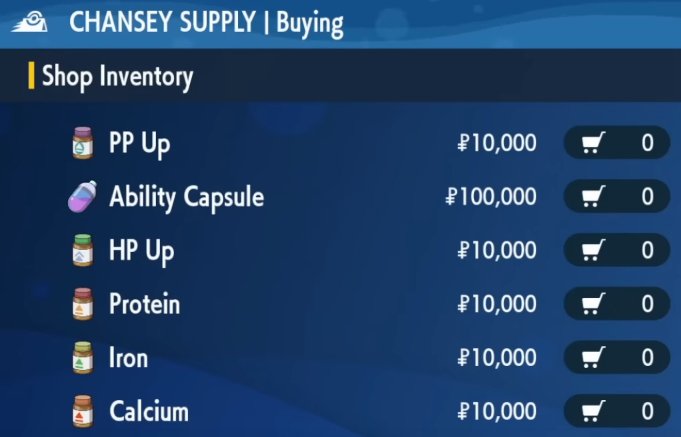 Chansey Supply shop inventory in Pokémon Scarlet and Violet