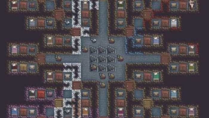 Storage and sleeping facilities in Dwarf Fortress.