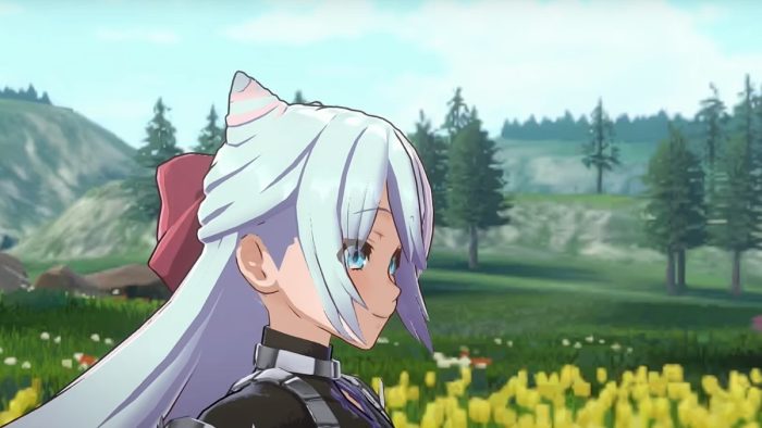 Rosado in a flower field in Fire Emblem Engage.