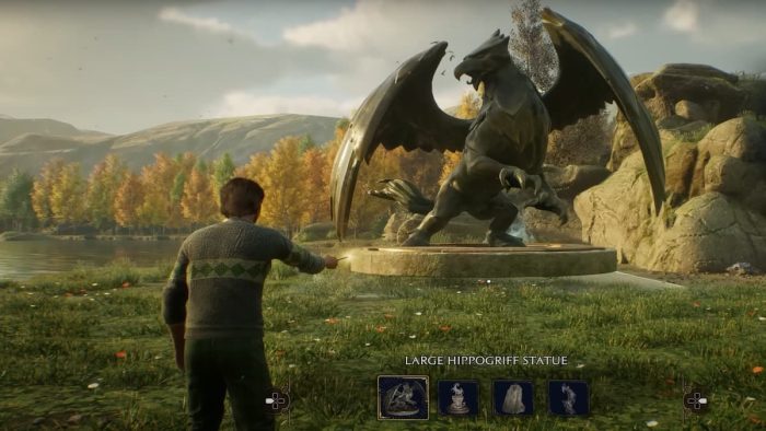 How to place a large hippogriff statue in Hogwarts Legacy.