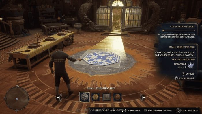 Change the size of rugs with the up and down arrows in Hogwarts Legacy.