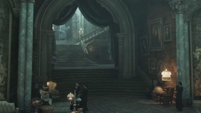 Slytherin common room in Hogwarts Legacy.