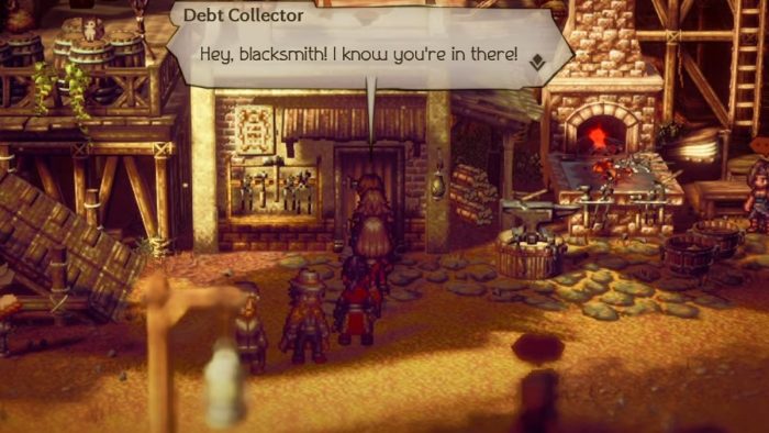 Use Path Actions to knock out the Debt Collector and talk to the Blacksmith in Gravell.