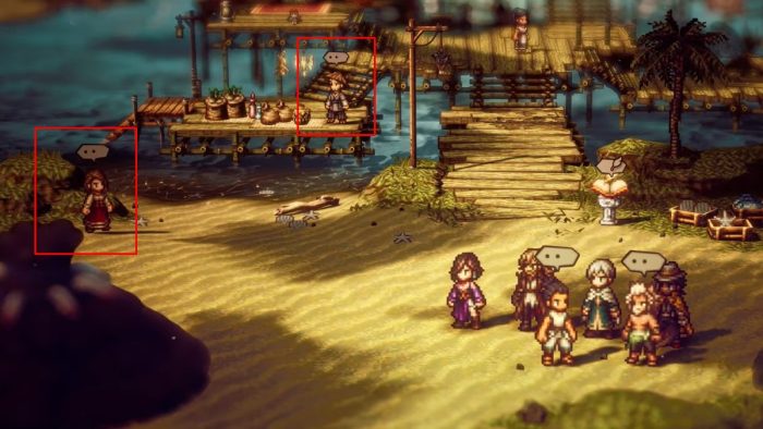 Scholar (left) and Apothecary (top) locations in Octopath Traveler 2.