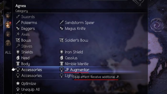 JP Augmentor accessory effect in Octopath Traveler 2.