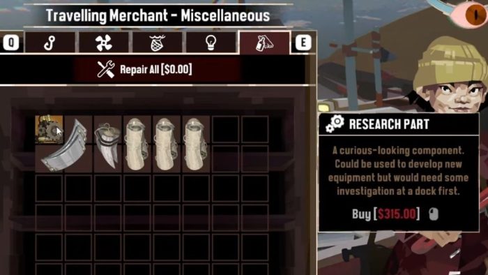 How to get Research Parts from the Merchant in Dredge.