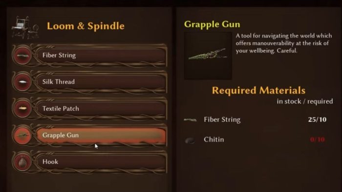 Grapple Gun crafting recipe in Smalland: Survive the Wilds.