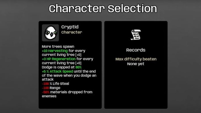 Best Cryptid build in Brotato - Cryptid starting stats.