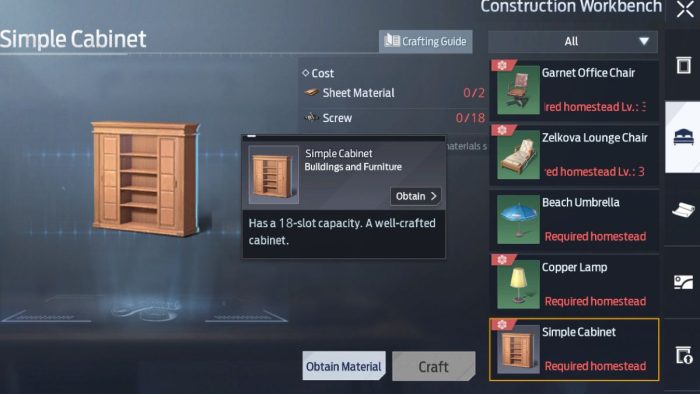 How to increase homestead storage in Undawn - how to craft Simple Cabinets.