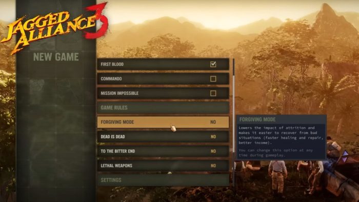 How to turn on Forgiving Mode in Jagged Alliance 3.