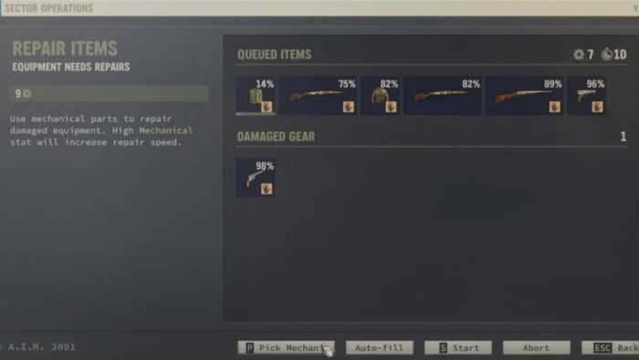 How to repair items in Jagged Alliance 3 - repair items menu.
