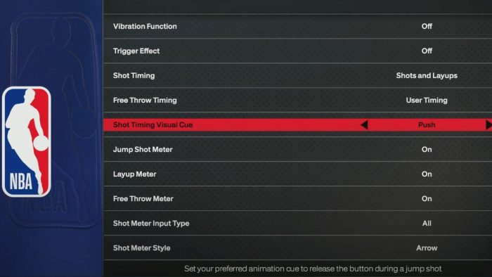 NBA 2K24 best shot timing visual cue setting.