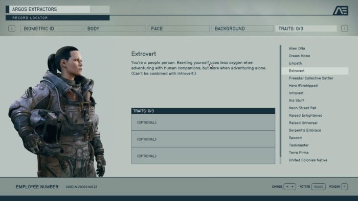 Best traits in Starfield - Extrovert trait.