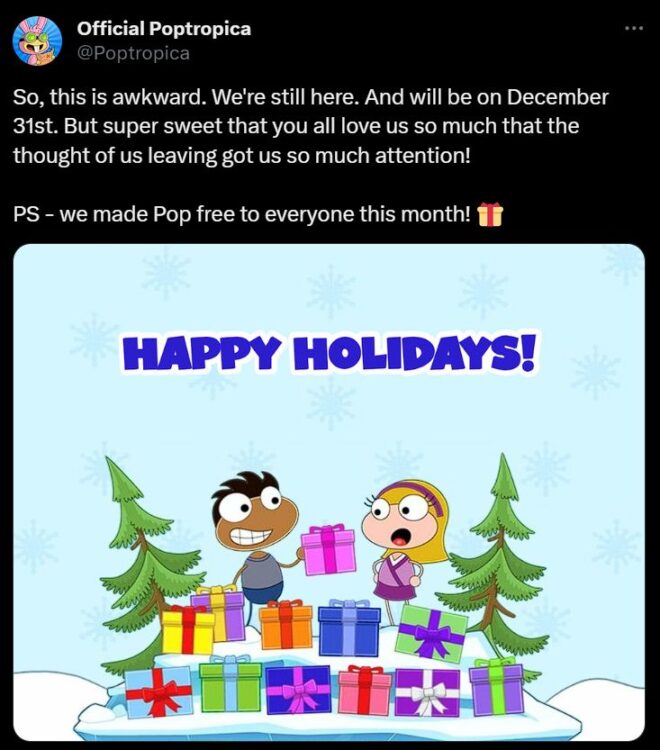 official Poptropica Twitter post