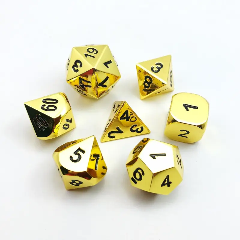 7 Deluxe Metal Golden Polyhedral Game Dice Set