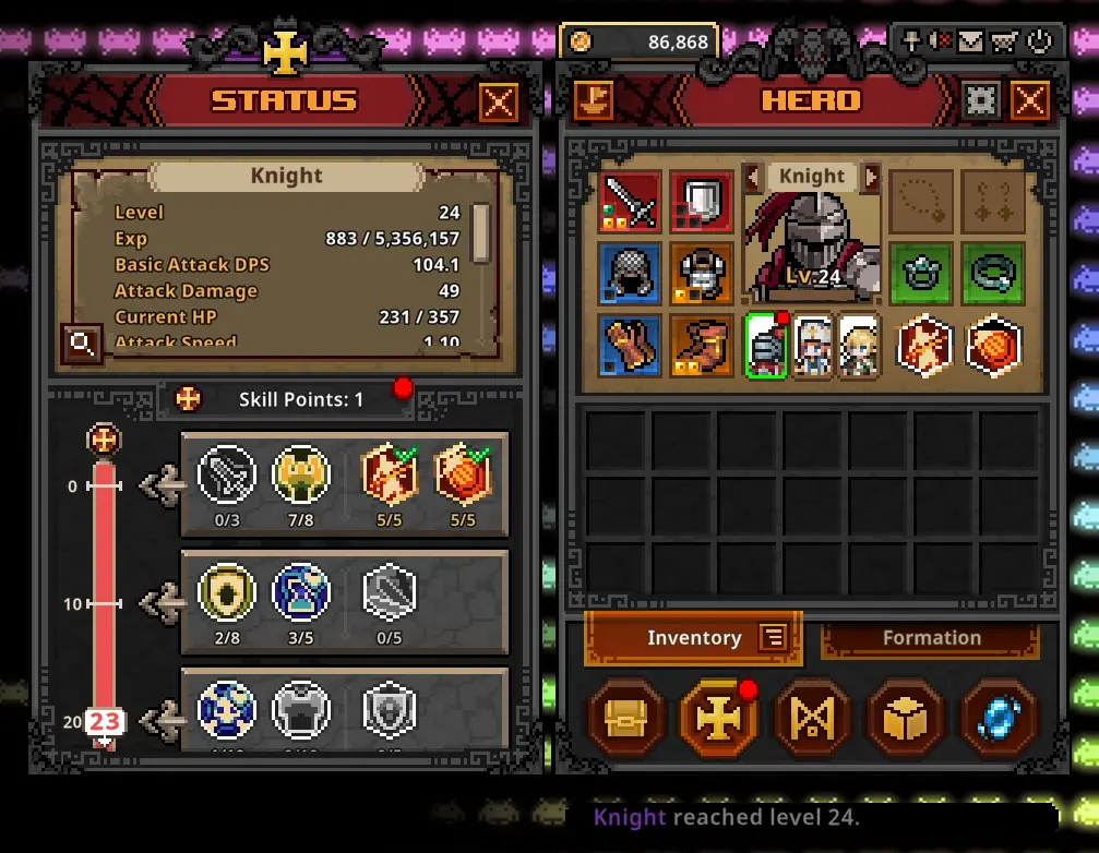 Knight build in Taskbar Hero
