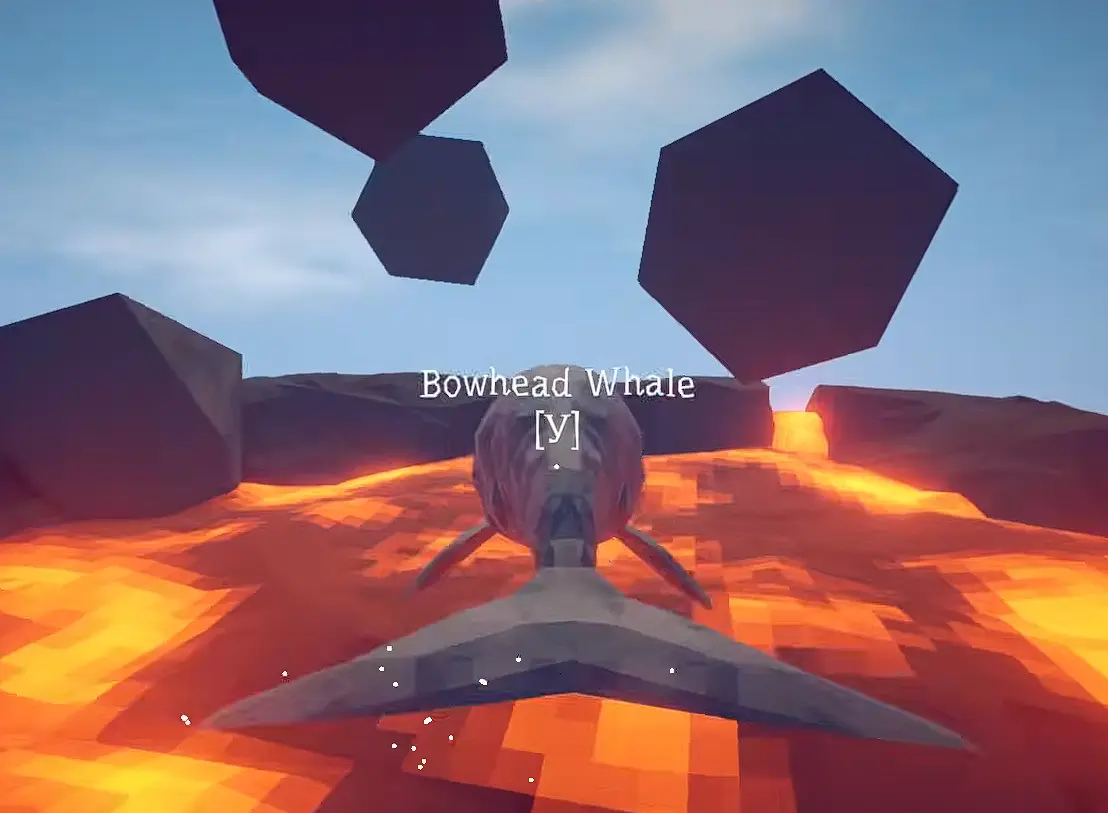 dropping bowhead whale in the lava