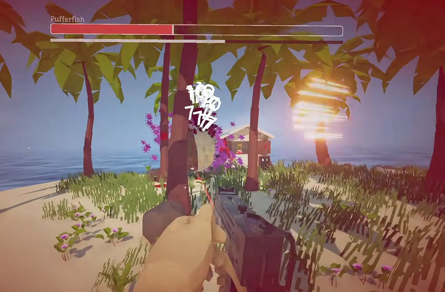 pufferfish boss fight hiding behind trees